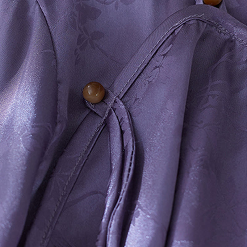 Chemise d'été à manches trois-quarts pour femme, motif jacquard fleuri et couleur unie, motif Buddha Stones - image 4