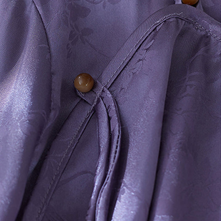 Chemise d'été à manches trois-quarts pour femme, motif jacquard fleuri et couleur unie, motif Buddha Stones - image 4