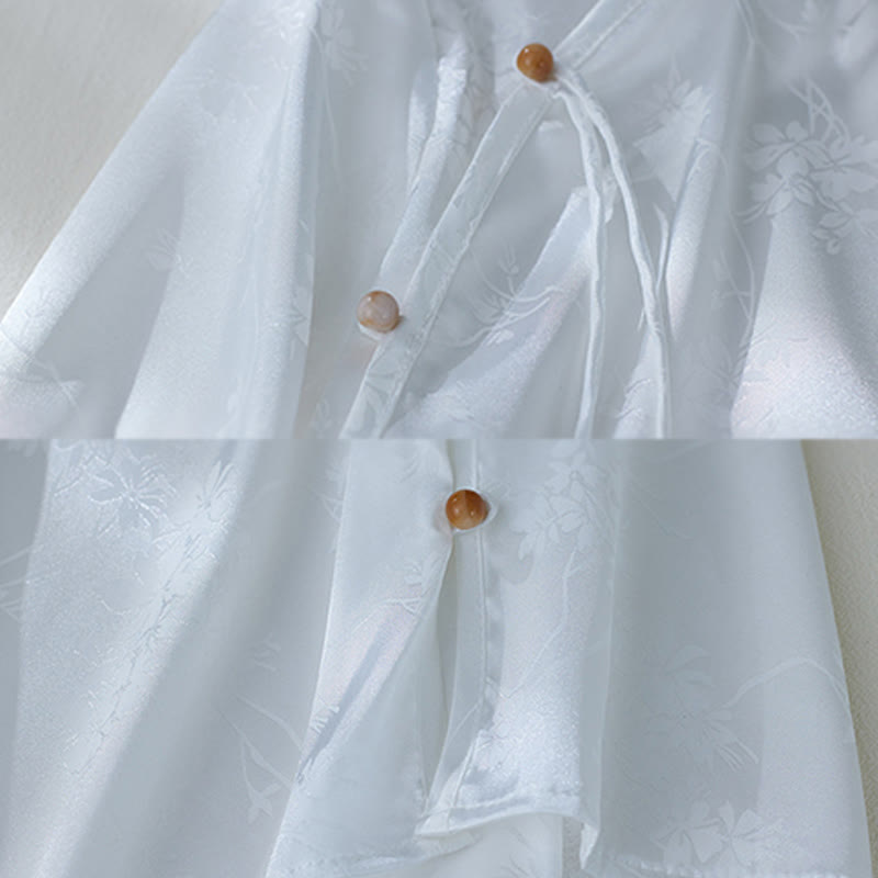 Chemise d'été à manches trois-quarts pour femme, motif jacquard fleuri et couleur unie, motif Buddha Stones - image 14