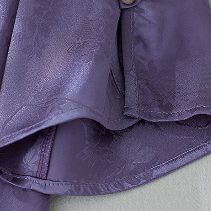 Chemise d'été à manches trois-quarts pour femme, motif jacquard fleuri et couleur unie, motif Buddha Stones - image 6