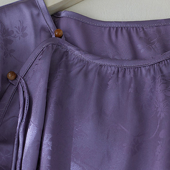 Chemise d'été à manches trois-quarts pour femme, motif jacquard fleuri et couleur unie, motif Buddha Stones - image 3