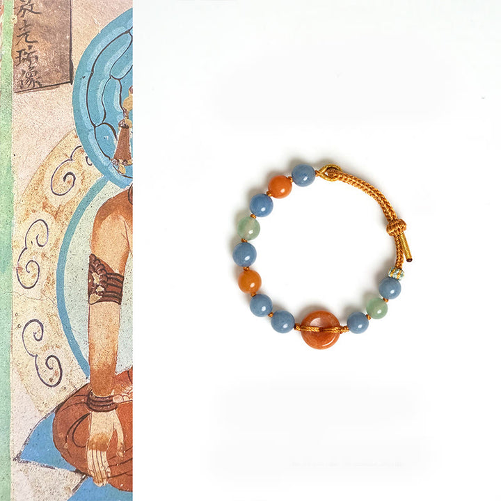 Bracelet de guérison avec boucle de paix en aventurine colorée et Buddha Stones - Boucle de paix en aventurine (tour de poignet : 15-22 cm) - image 1