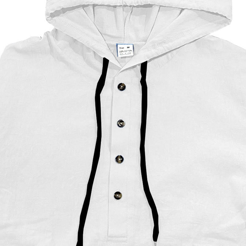 Chemise à capuche et manches longues en coton pour homme, couleur unie, motif Buddha Stones, demi-boutons, automne - image 7