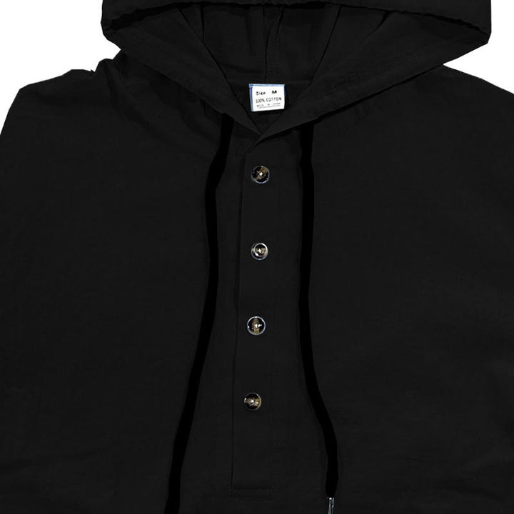 Chemise à capuche et manches longues en coton pour homme, couleur unie, motif Buddha Stones, demi-boutons, automne - image 9