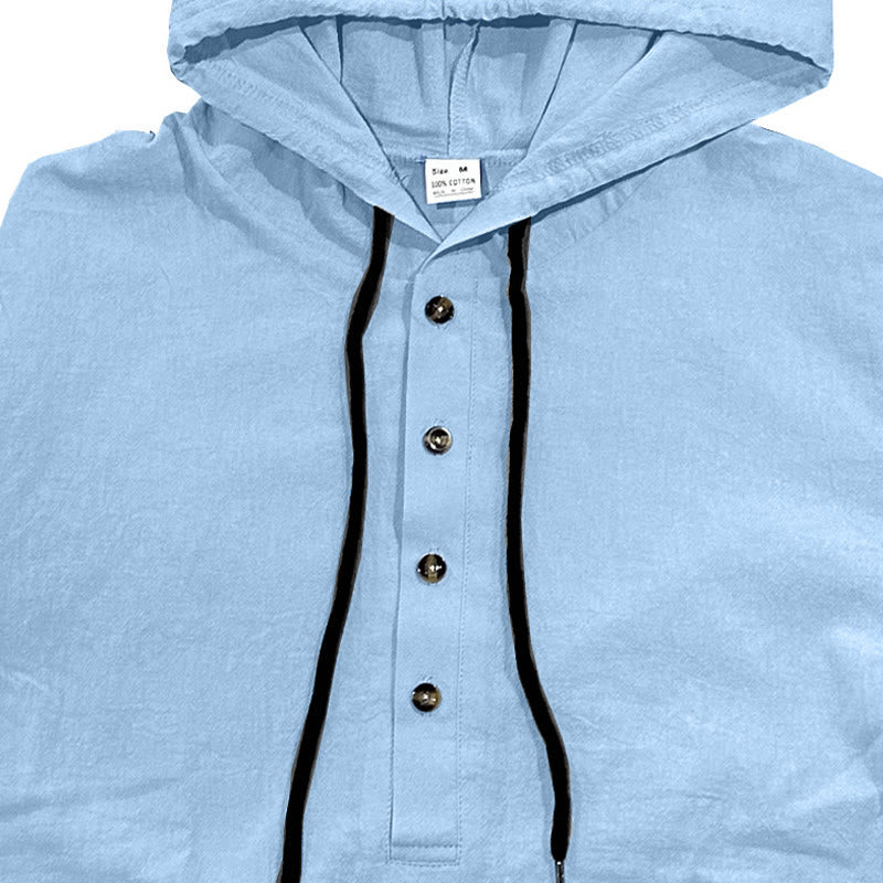 Chemise à capuche et manches longues en coton pour homme, couleur unie, motif Buddha Stones, demi-boutons, automne - image 3