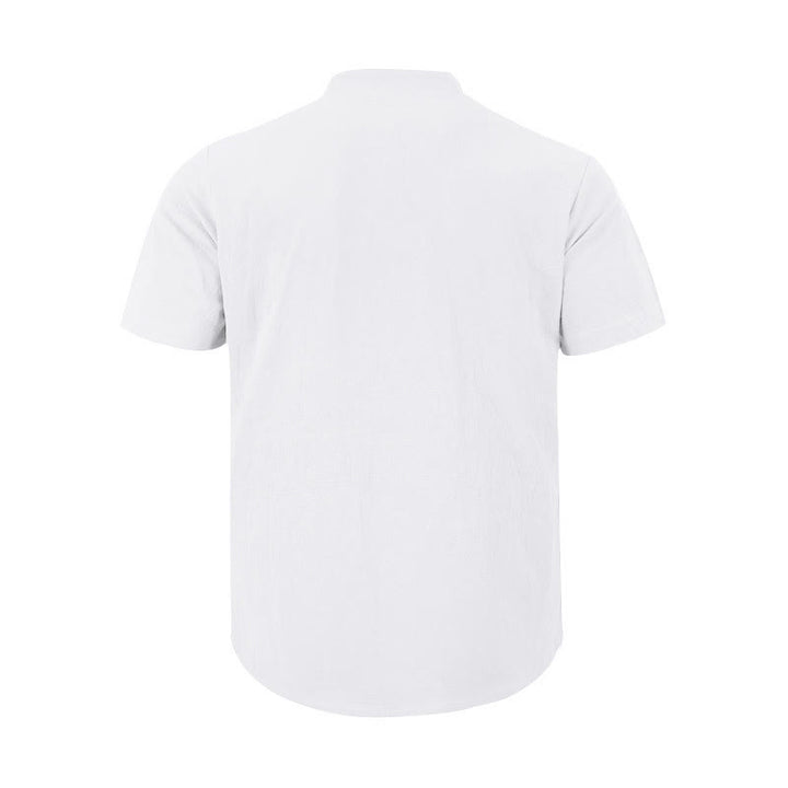 Chemise d'été en lin à manches courtes et demi-boutons pour homme Motif Buddha Stones - image 9