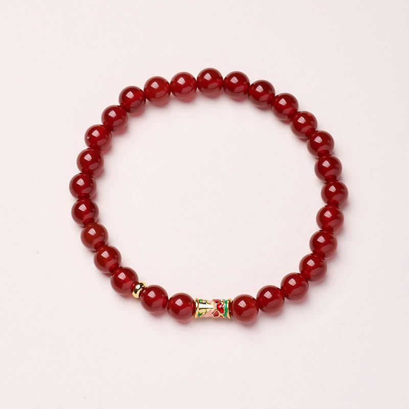 Bracelet de confiance en agate rouge naturelle Buddha Stones, poisson porte-bonheur Koi - Agate rouge - 6 mm - image 1