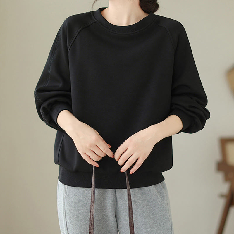 Sweat-shirt ras du cou en coton uni avec motif Buddha Stones Fall pour femme  - image 9