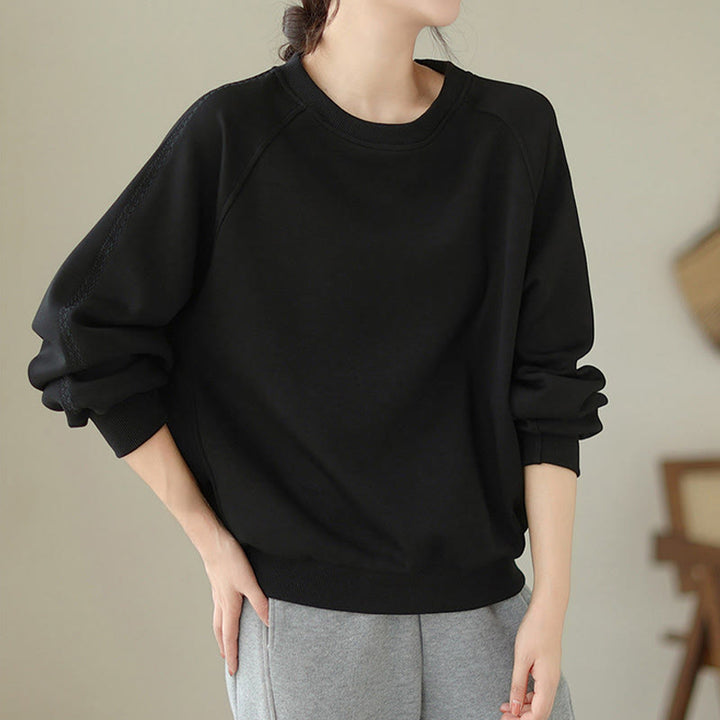 Sweat-shirt ras du cou en coton uni avec motif Buddha Stones Fall pour femme  - image 11