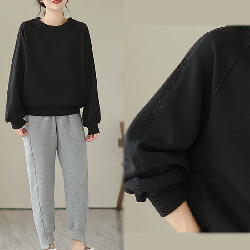 Sweat-shirt ras du cou en coton uni avec motif Buddha Stones Fall pour femme  - image 13