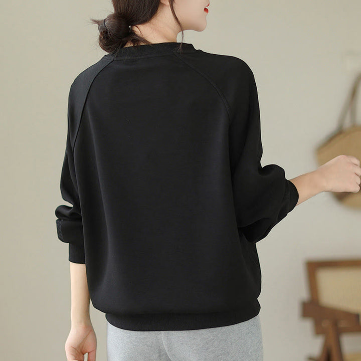 Sweat-shirt ras du cou en coton uni avec motif Buddha Stones Fall pour femme  - image 10