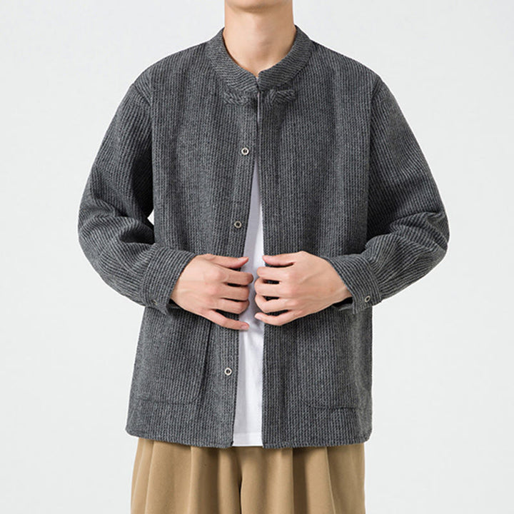 Chemise à manches longues en coton avec poches et motif Buddha Stones pour homme - image 6