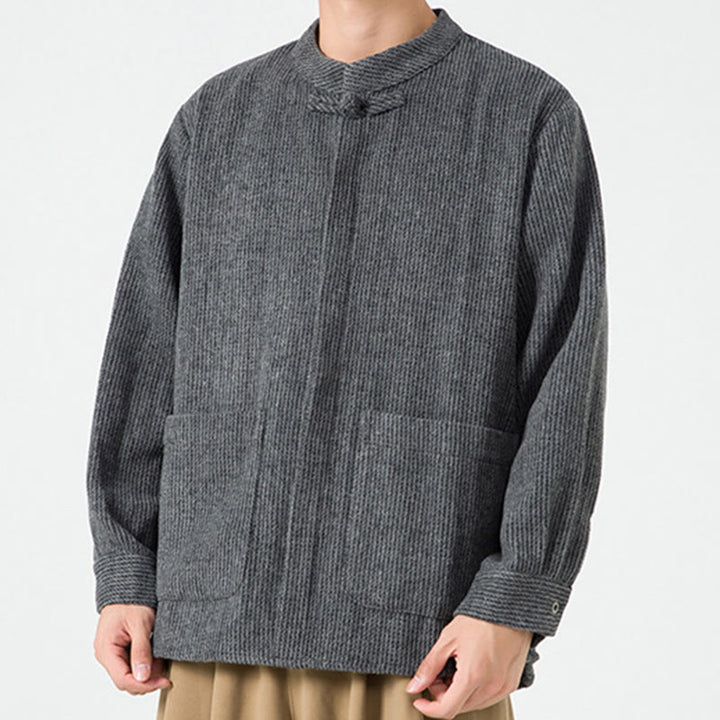 Chemise à manches longues en coton avec poches et motif Buddha Stones pour homme - image 4