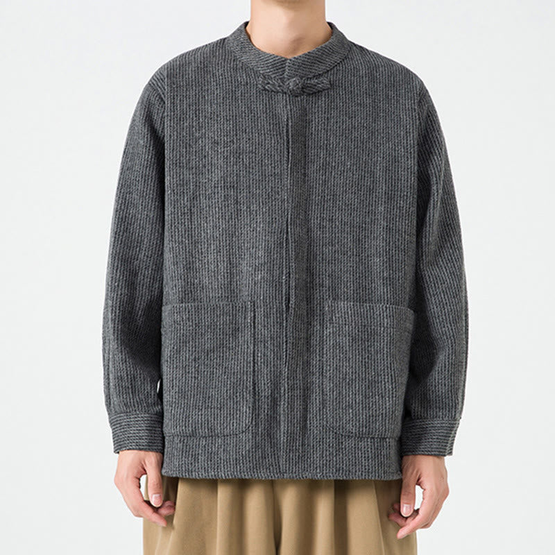 Chemise à manches longues en coton avec poches et motif Buddha Stones pour homme - image 9