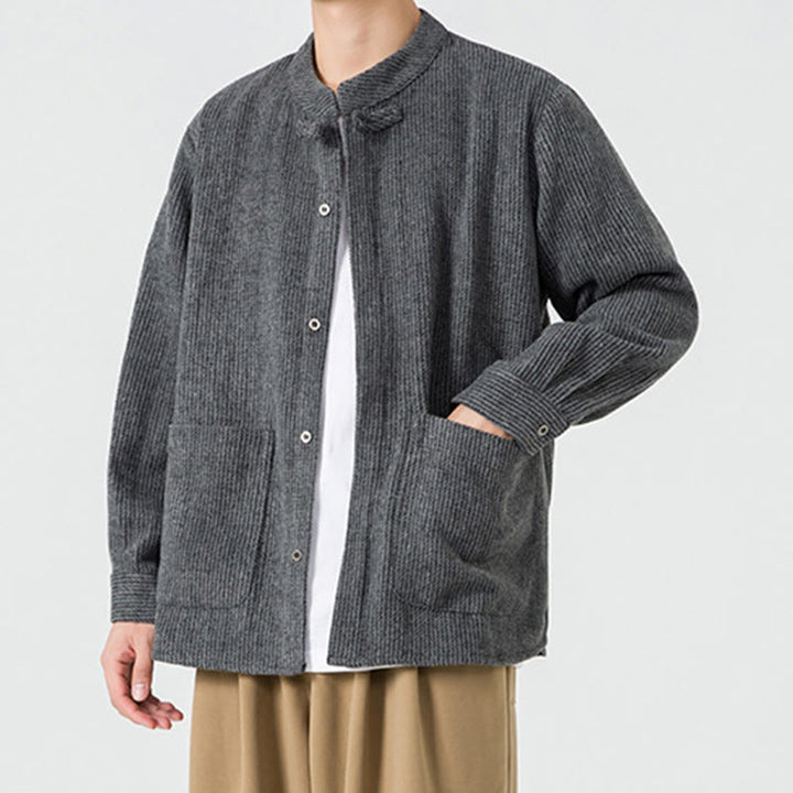 Chemise à manches longues en coton avec poches et motif Buddha Stones pour homme - image 3