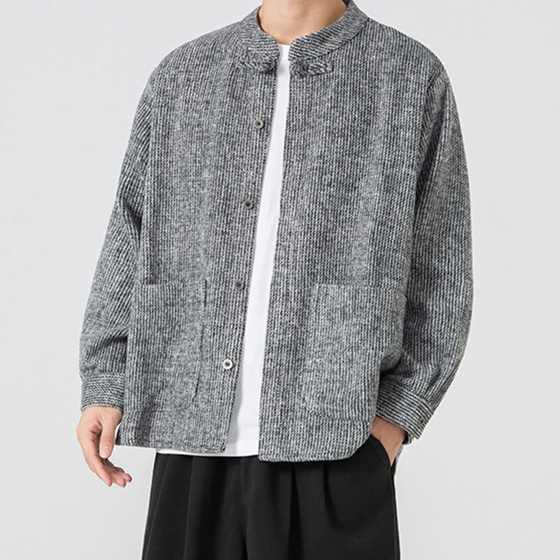 Chemise à manches longues en coton avec poches et motif Buddha Stones pour homme - image 15