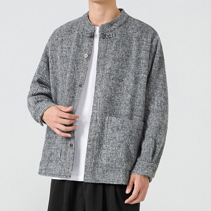 Chemise à manches longues en coton avec poches et motif Buddha Stones pour homme - image 13