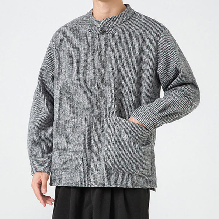 Chemise à manches longues en coton avec poches et motif Buddha Stones pour homme - image 17