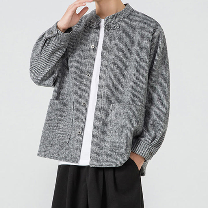 Chemise à manches longues en coton avec poches et motif Buddha Stones pour homme - image 14