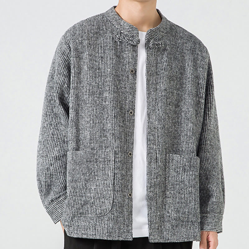 Chemise à manches longues en coton avec poches et motif Buddha Stones pour homme - image 12