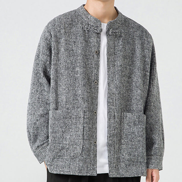 Chemise à manches longues en coton avec poches et motif Buddha Stones pour homme - image 12