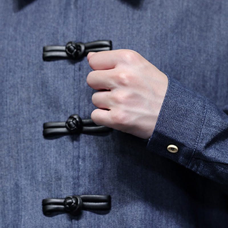 Chemise à manches longues en coton avec poches et boutons grenouille Buddha Stones pour homme - image 9