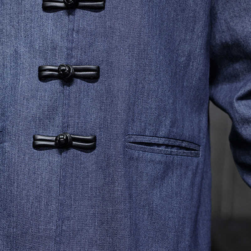 Chemise à manches longues en coton avec poches et boutons grenouille Buddha Stones pour homme - image 10