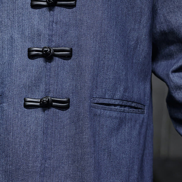 Chemise à manches longues en coton avec poches et boutons grenouille Buddha Stones pour homme - image 10