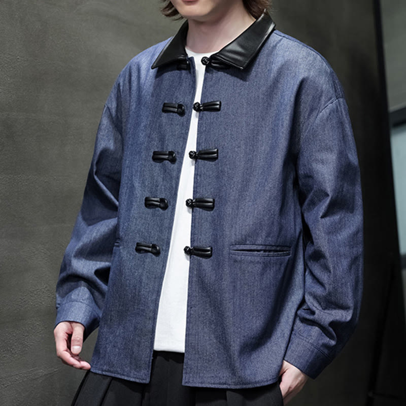 Chemise à manches longues en coton avec poches et boutons grenouille Buddha Stones pour homme - image 4