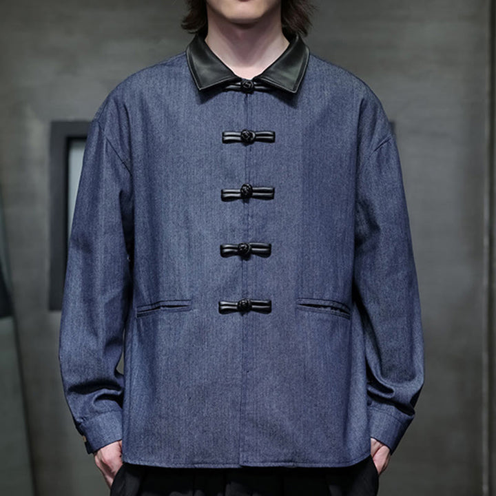 Chemise à manches longues en coton avec poches et boutons grenouille Buddha Stones pour homme - image 11