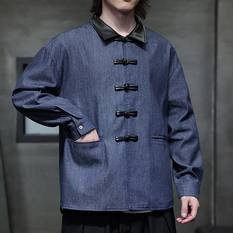 Chemise à manches longues en coton avec poches et boutons grenouille Buddha Stones pour homme - image 6