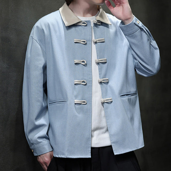 Chemise à manches longues en coton avec poches et boutons grenouille Buddha Stones pour homme - image 16