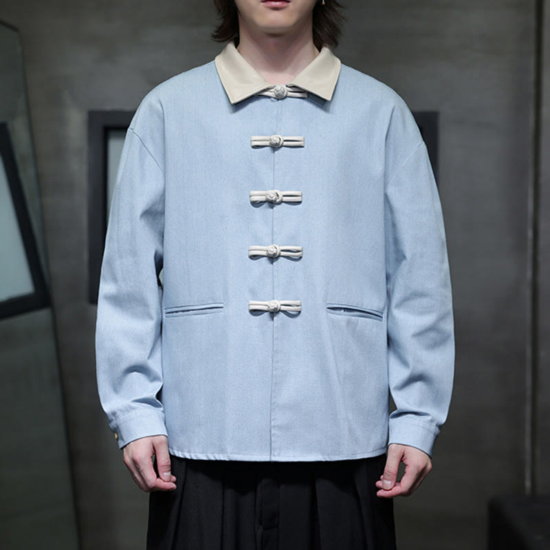 Chemise à manches longues en coton avec poches et boutons grenouille Buddha Stones pour homme - image 17