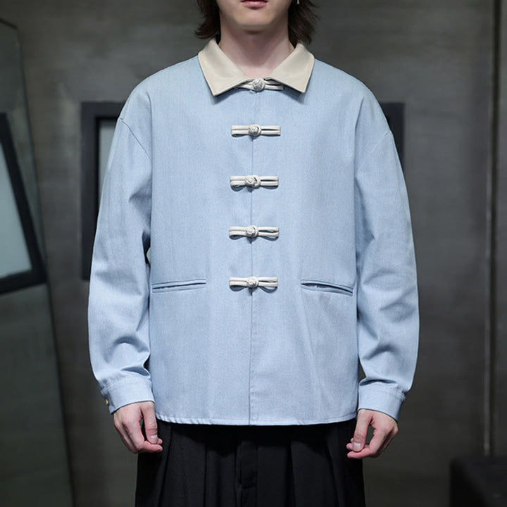 Chemise à manches longues en coton avec poches et boutons grenouille Buddha Stones pour homme - image 17