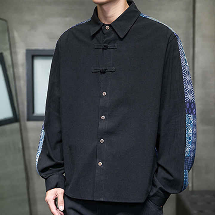 Chemise à manches longues en coton mélangé à motif floral Buddha Stones pour homme - image 4