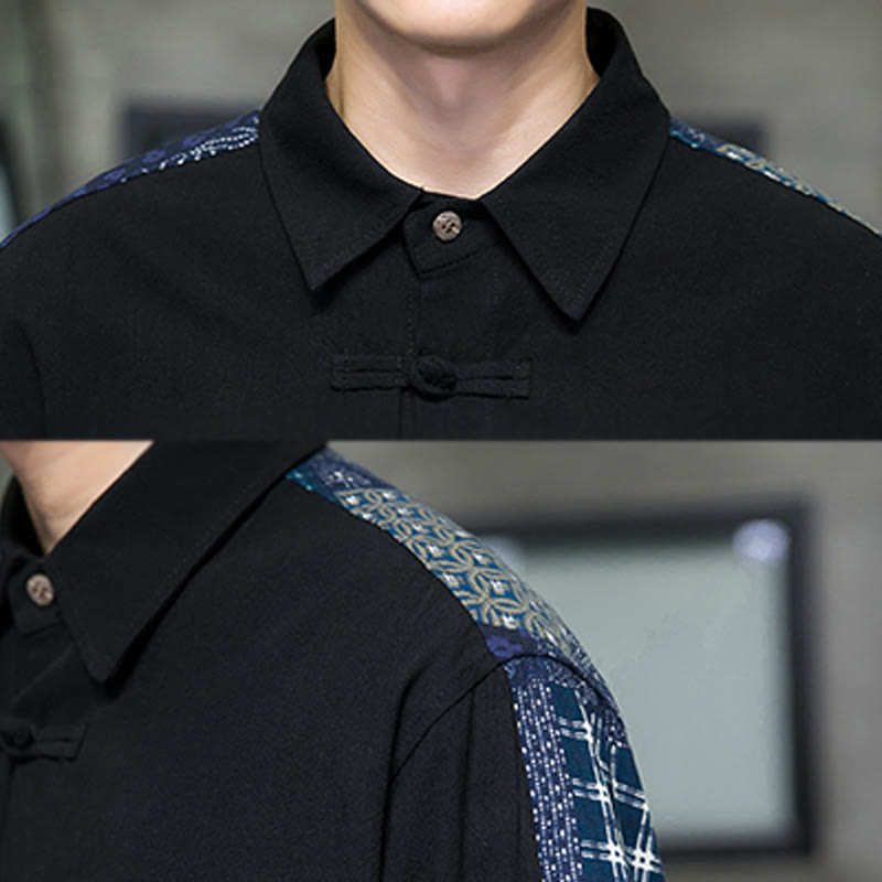 Chemise à manches longues en coton mélangé à motif floral Buddha Stones pour homme - image 8