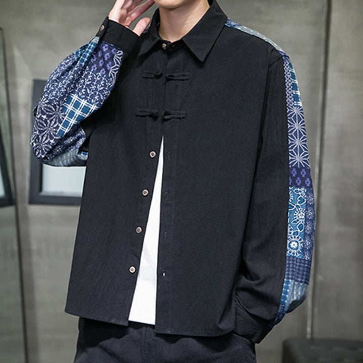 Chemise à manches longues en coton mélangé à motif floral Buddha Stones pour homme - image 6