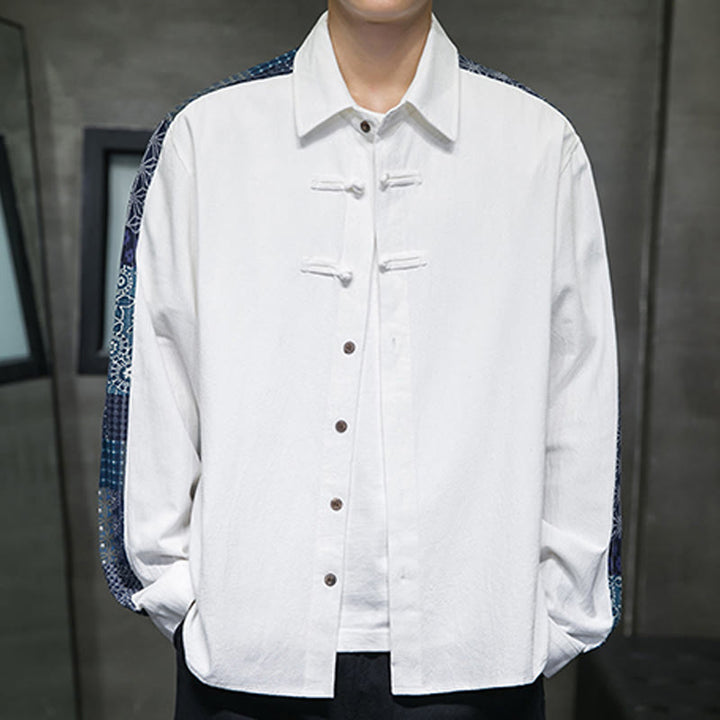 Chemise à manches longues en coton mélangé à motif floral Buddha Stones pour homme - Blanc - États-Unis/Royaume-Uni/AU50, EU60 (5XL) - image 9