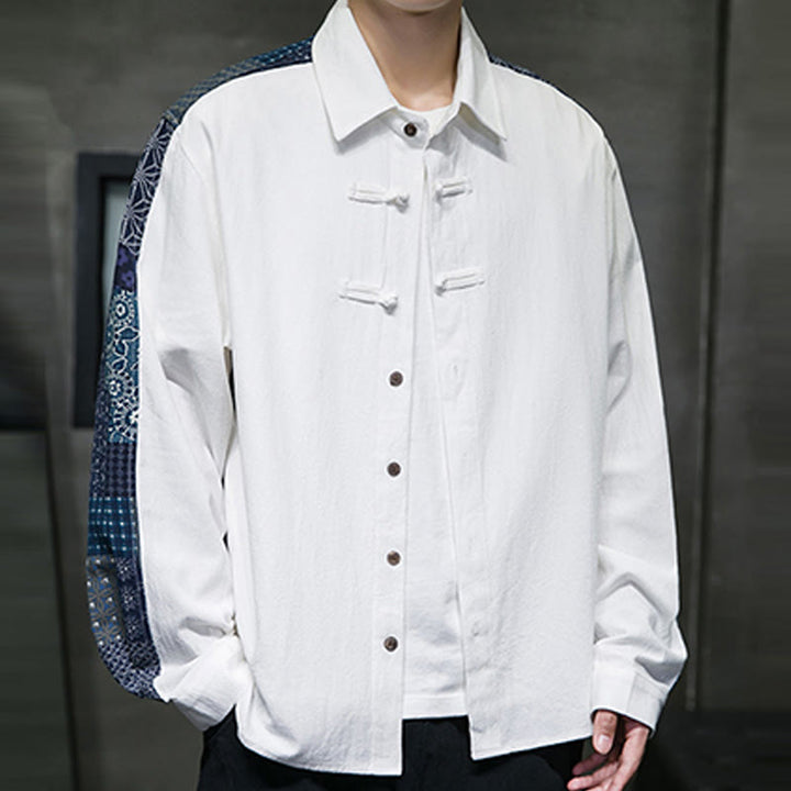 Chemise à manches longues en coton mélangé à motif floral Buddha Stones pour homme - image 14