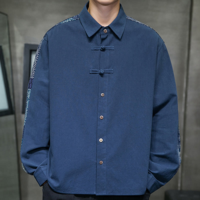 Chemise à manches longues en coton mélangé à motif floral Buddha Stones pour homme - image 18