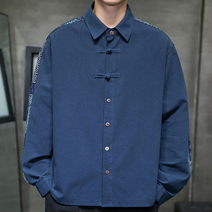 Chemise à manches longues en coton mélangé à motif floral Buddha Stones pour homme - image 18