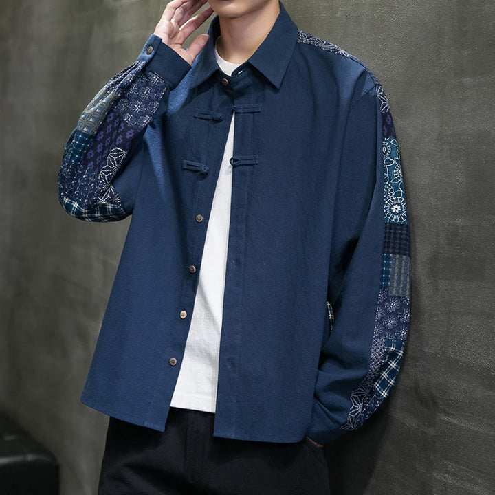 Chemise à manches longues en coton mélangé à motif floral Buddha Stones pour homme - image 21