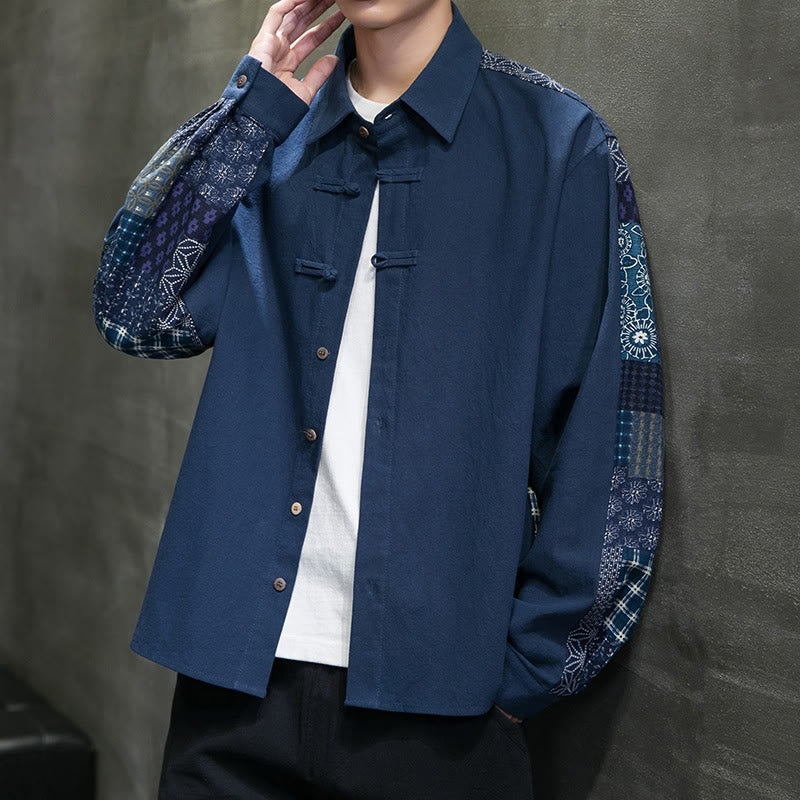 Chemise à manches longues en coton mélangé à motif floral Buddha Stones pour homme - image 21