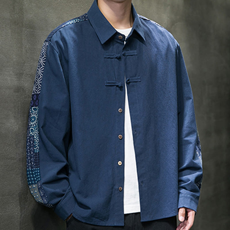 Chemise à manches longues en coton mélangé à motif floral Buddha Stones pour homme - image 20