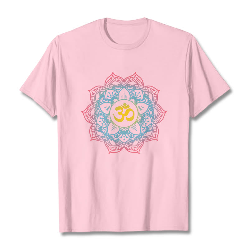 T-shirt avec motif mandala OM en forme de lotus et Buddha Stones - Rose clair - 2XL - image 16