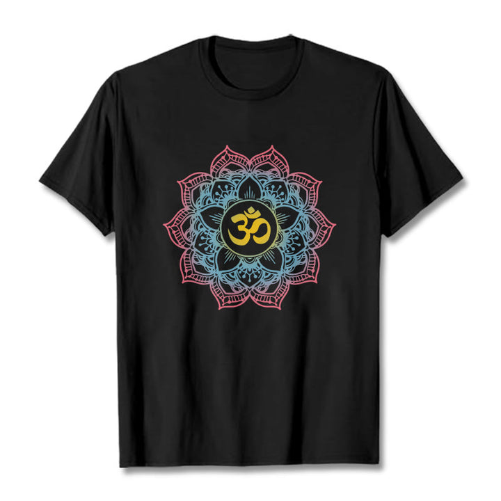 T-shirt avec motif mandala OM en forme de lotus et Buddha Stones - Noir - 2XL - image 1