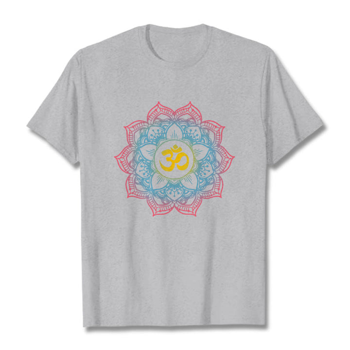 T-shirt avec motif mandala OM en forme de lotus et Buddha Stones - Gris clair - 2XL - image 20