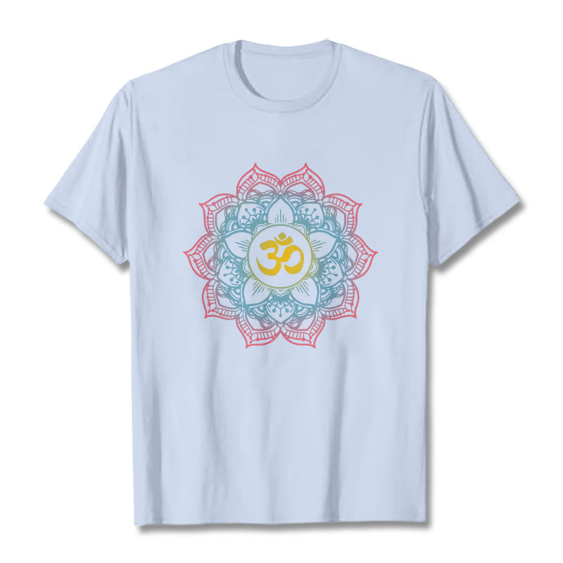 T-shirt avec motif mandala OM en forme de lotus et Buddha Stones - Cyan clair - 2XL - image 11
