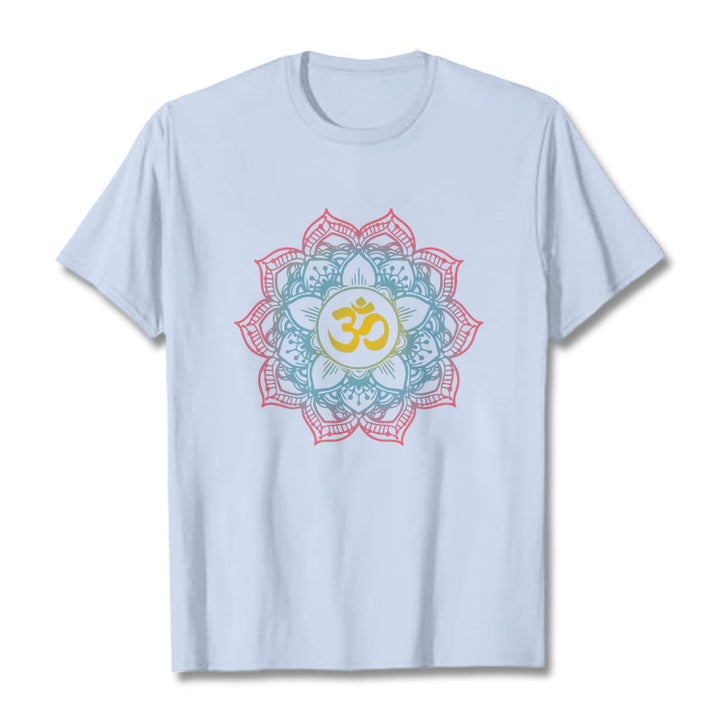 T-shirt avec motif mandala OM en forme de lotus et Buddha Stones - Cyan clair - 2XL - image 11