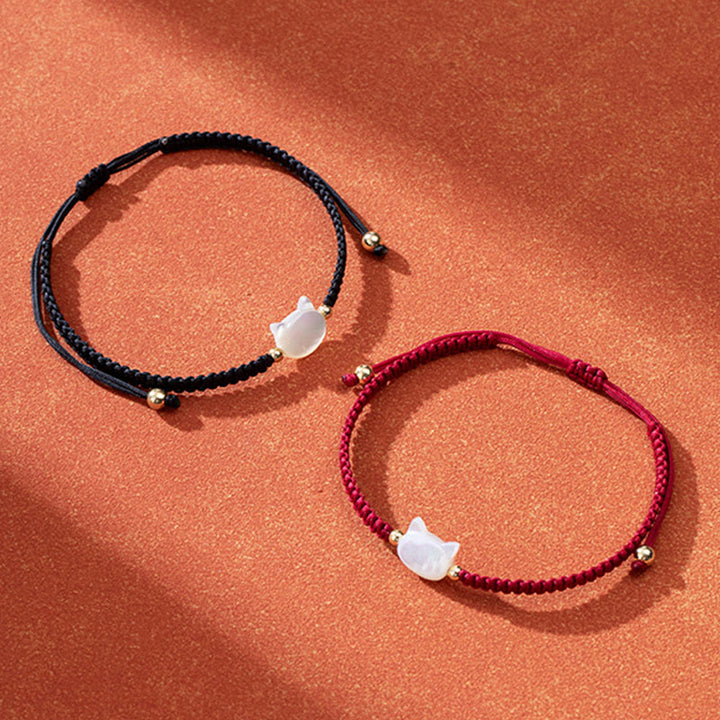 Bracelet de connexion en coquillage et fil rouge avec tête de chat sans visage et Buddha Stones - image 7